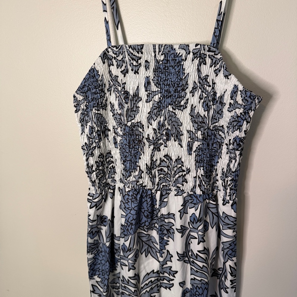 tropical blue and white womens romper size XL pants beach resort wear floral - Picture 4 of 9